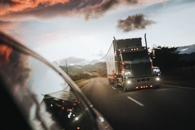 truck tractor driving at night